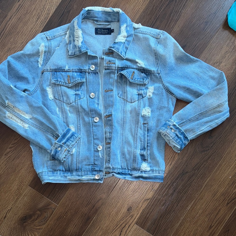 Ci Sono Frayed Edge Denim Jacket